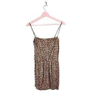 Leopard print romper‎ shorts pockets spaghetti straps XS soft mob wife